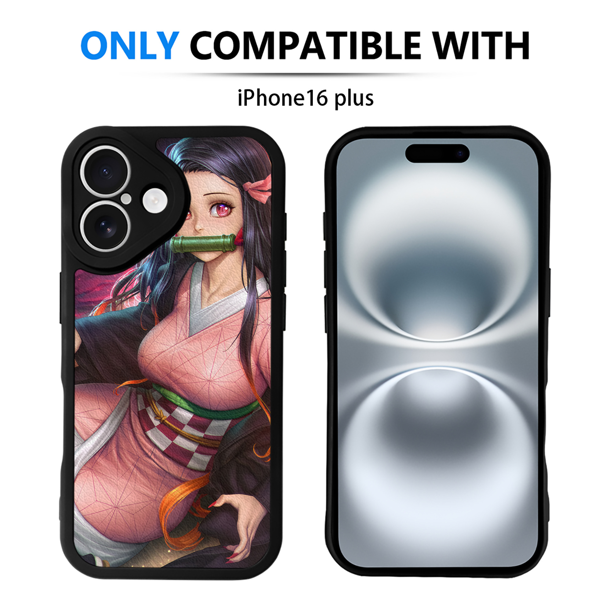 （画像用） 鬼滅の刃（きめつのやいば）竈門 禰󠄀豆子／かまど ねずこ Kamado Nezuko 【iPhone 16シリーズ対応】シリコンスマホケース（レザー調） 材質：シリコン